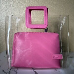 NWT Staud Shirley Transparent Handbag Tote Leather PVC Clear Pink